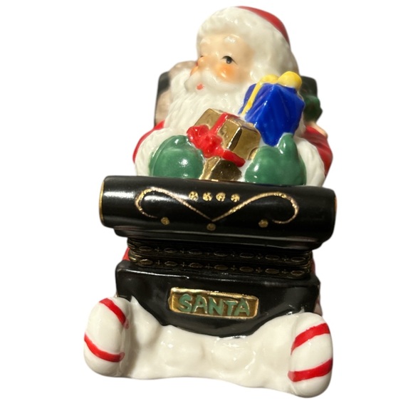 Department 56 Hinged Ceramic Trinket Box Santa Claus Candycane Sleigh Presents - Picture 4 of 4